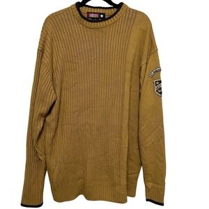 Ackers 100% Acrylic Ribbed Vintage Sweater Military Patch Mustard Yellow Men's L